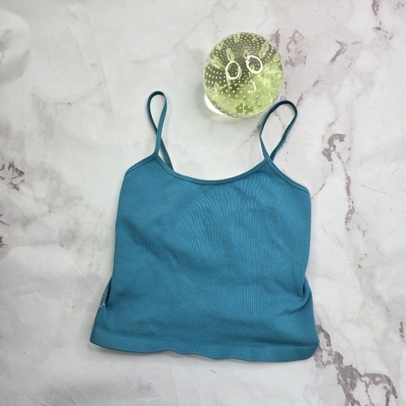 Free People Bralette Women Medium Blue Ribbed Bra Tank Top Square Neck Movement - Picture 1 of 8